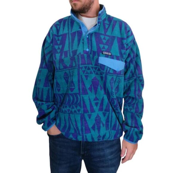 Patagonia Synchilla Snap-T Fleece Pullover Blue Purple Geometric Shapes Abstract